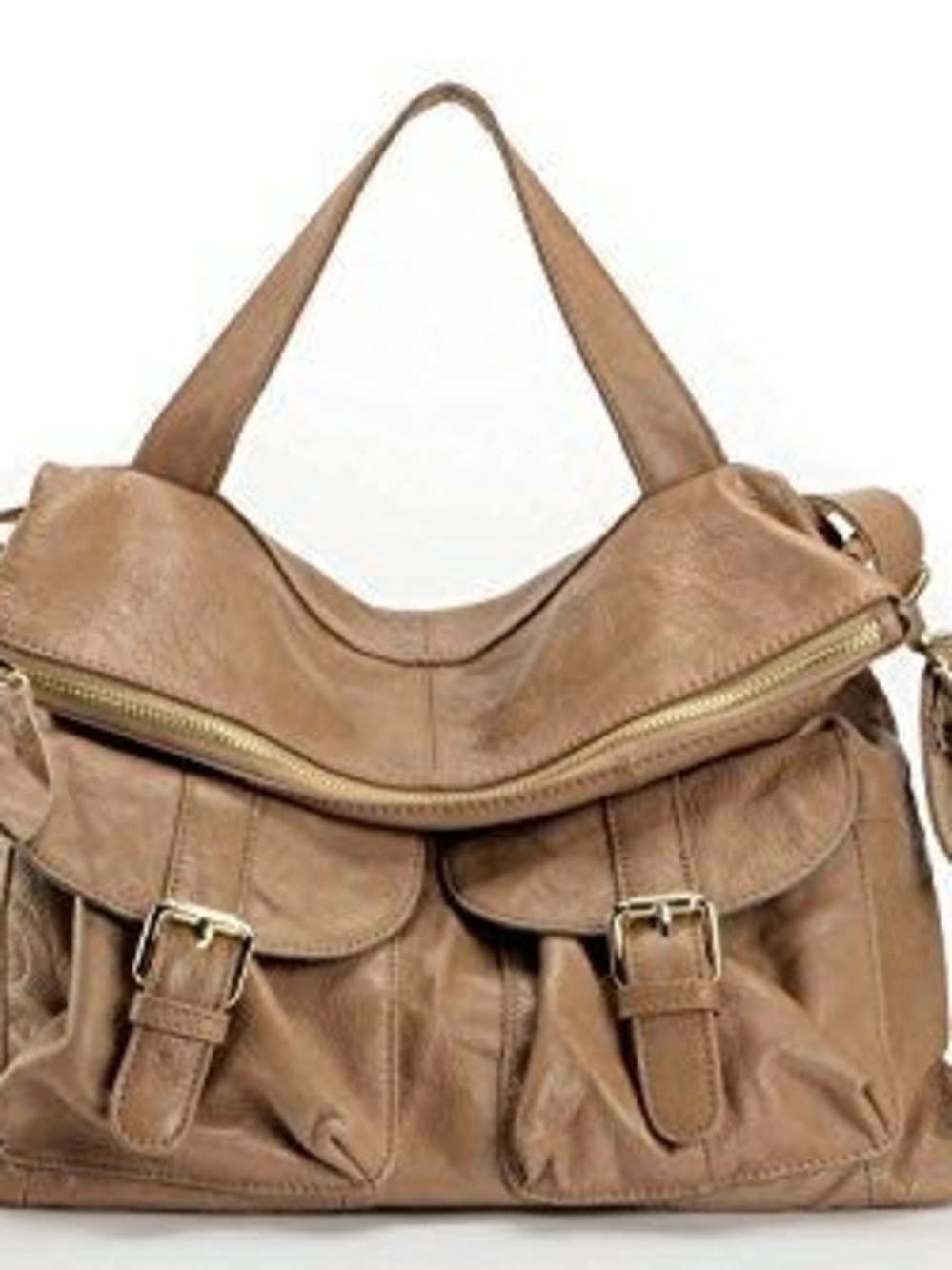 Versatile Tan Leather Shoulder Bag Backpack with Front Buckle Pockets